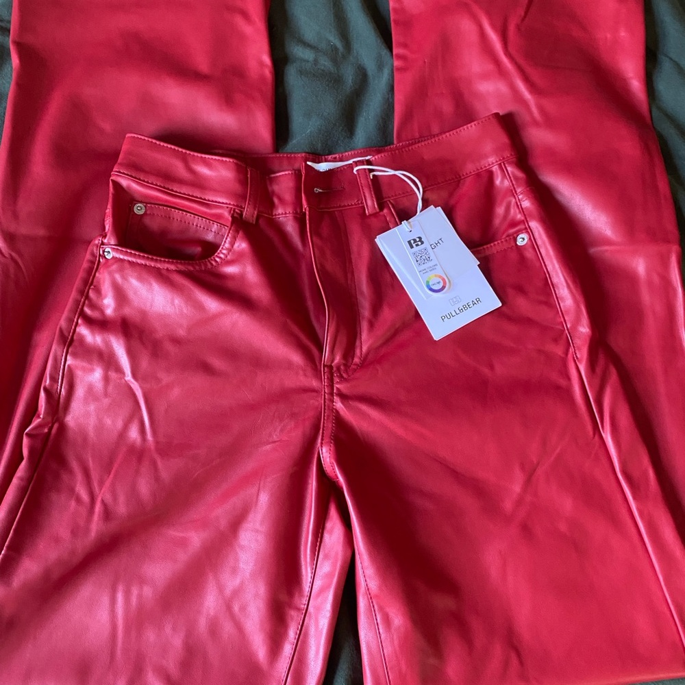 Pull&Bear Bold Red Faux Leather Pants